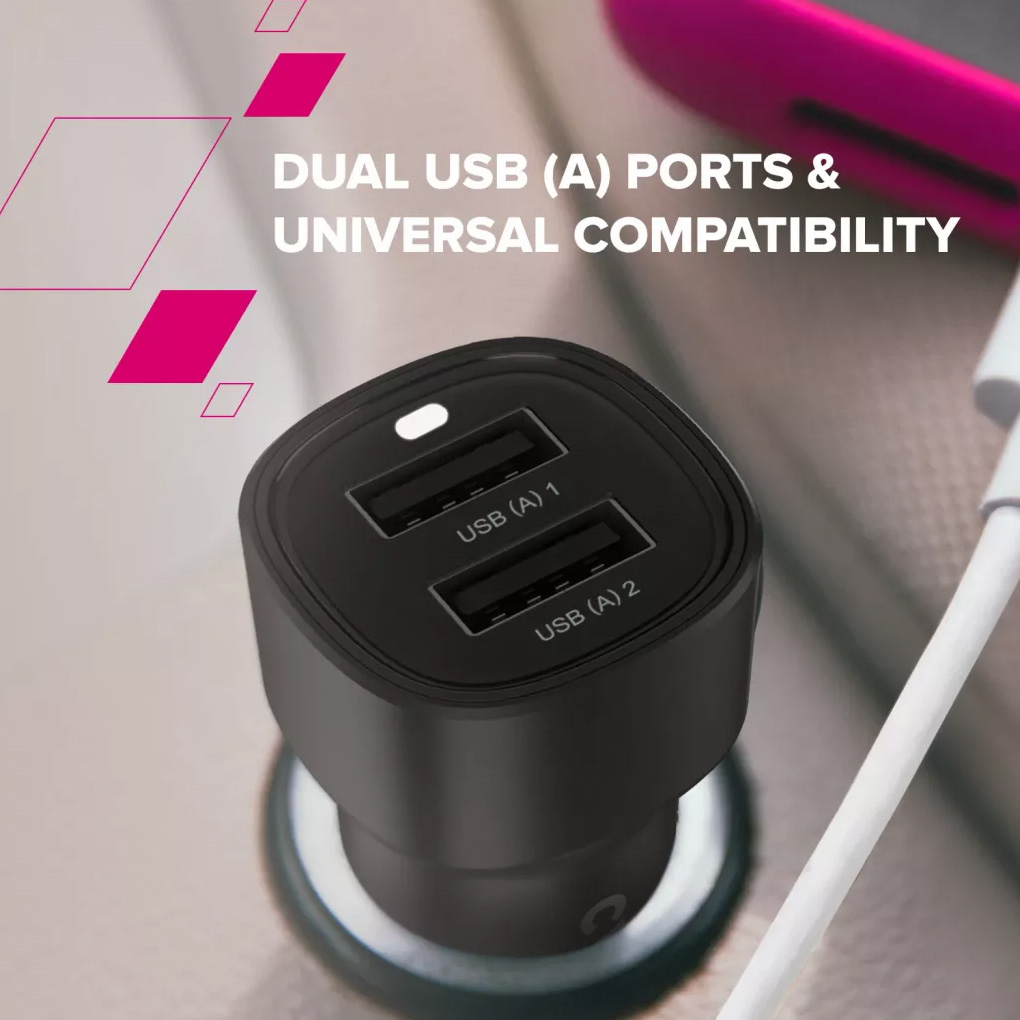 Автомобильное зарядное устройство CANYON OnDrive 24 2xUSB-A, 24W Black (CNE-CCABR2AA)