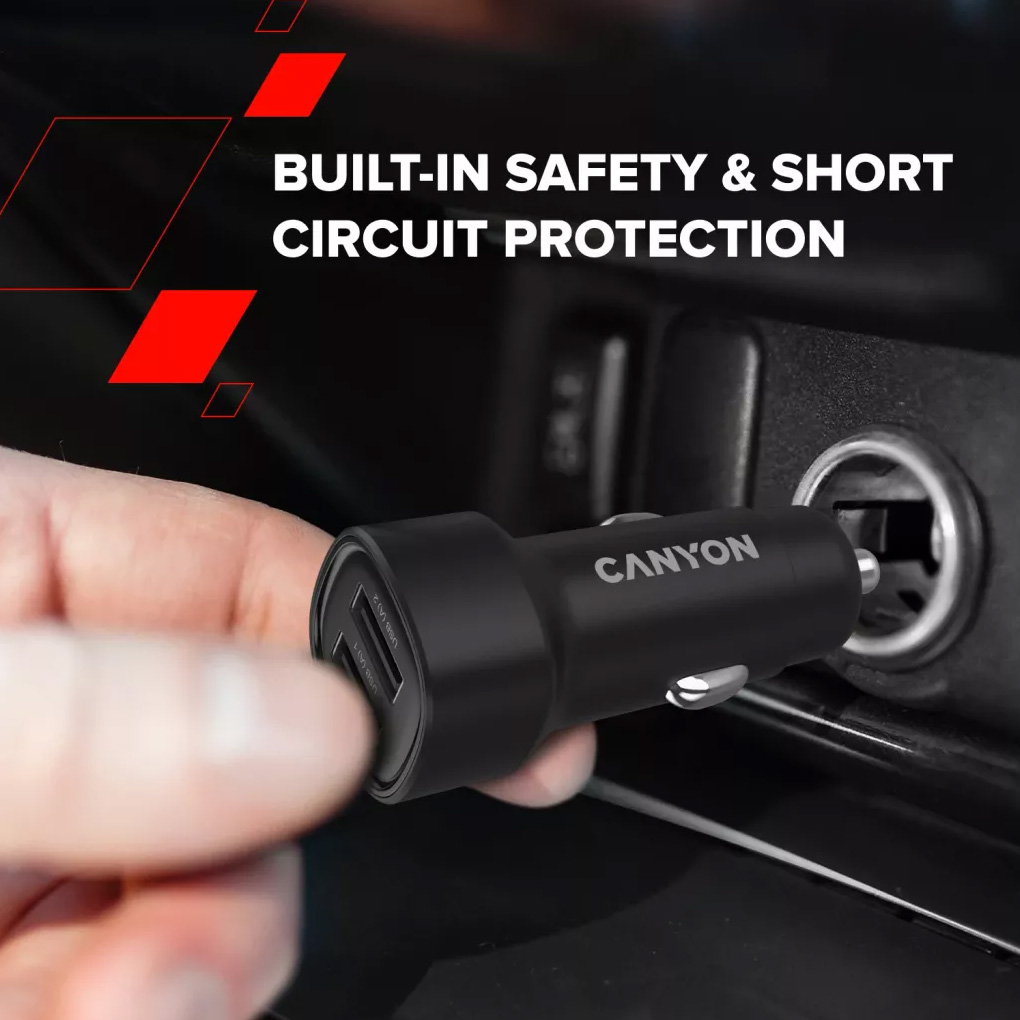 Автомобильное зарядное устройство CANYON OnDrive 24 2xUSB-A, 24W Black (CNE-CCABR2AA)
