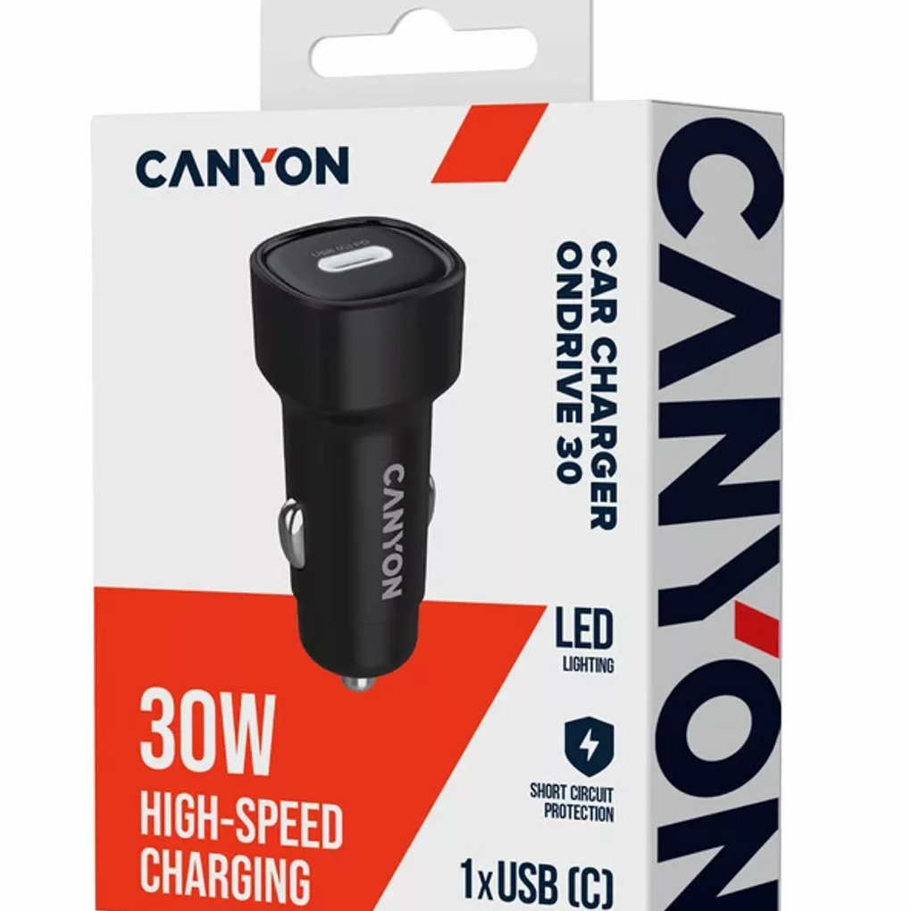 Автомобильное зарядное устройство CANYON OnDrive 30 1xUSB-C, 30W Black (CNE-CCABR2C)