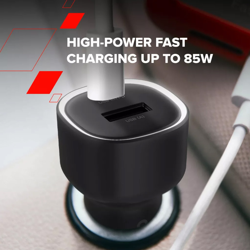 Автомобільний зарядний пристрій CANYON OnDrive 85 1xUSB-C, 1xUSB-A, PD3.0 65W, QC3.0 18W Black (CNE-CCABR8AC)