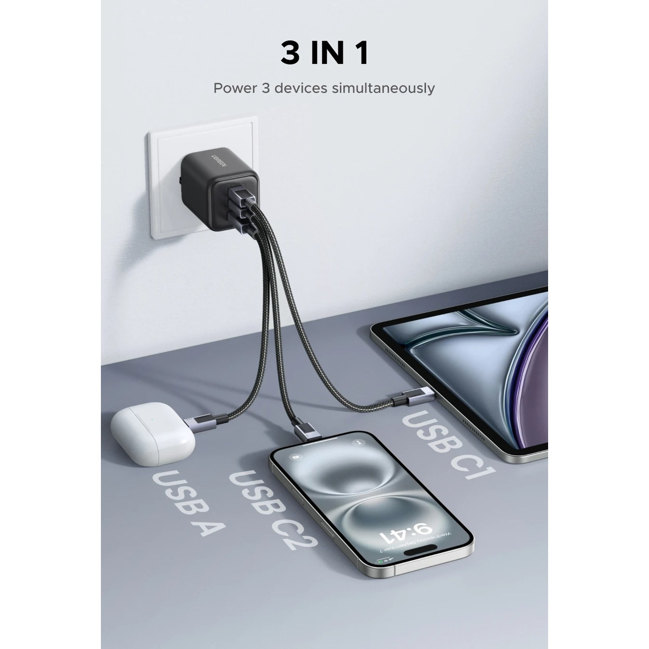 Зарядний пристрій UGREEN X527 GaN 45W Fast Charger Gray (65156B)