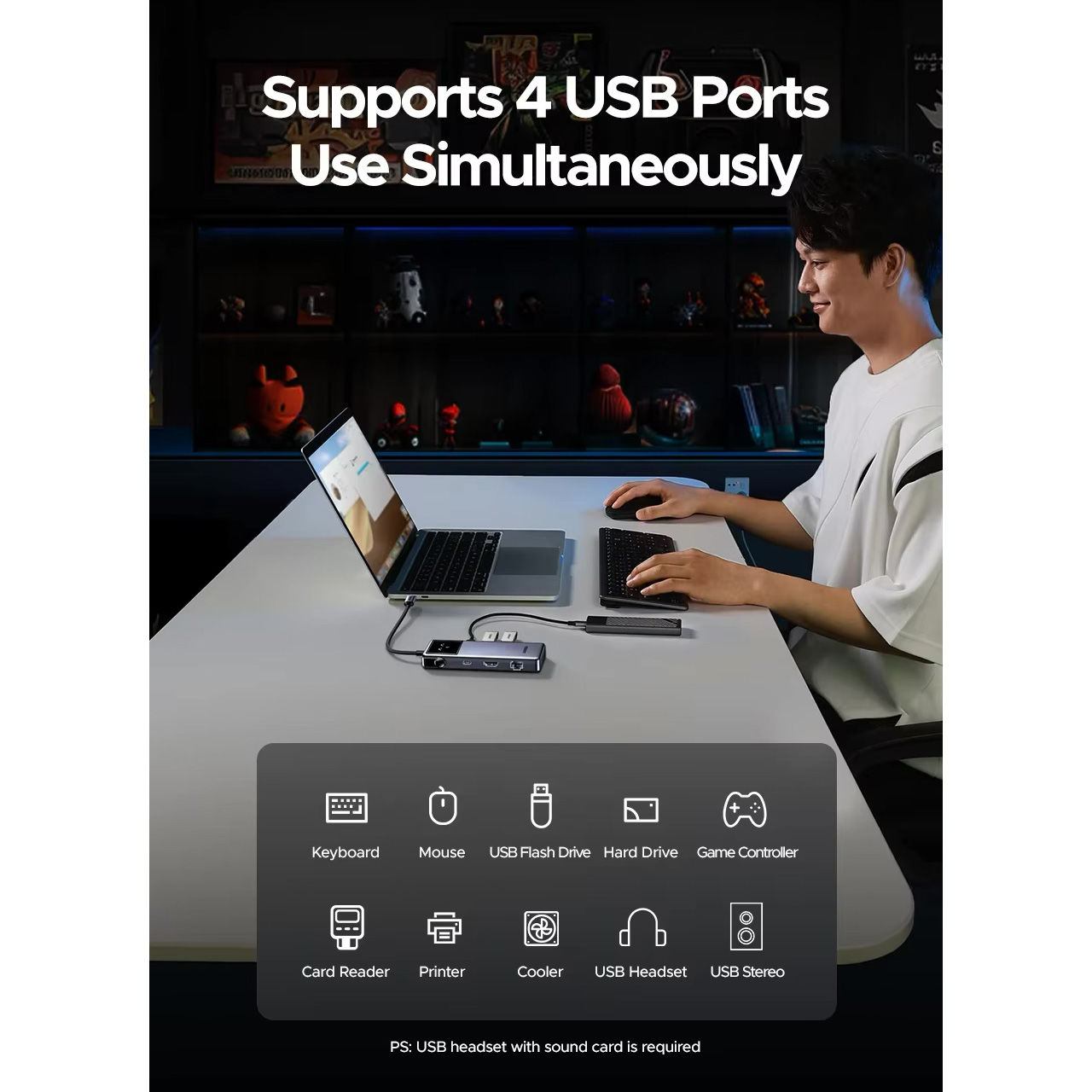 Порт-реплікатор UGREEN CM888 7-in-1 USB-C to 3xUSB, 1xUSB-C, HDMI, RJ-45, PD100W Gray (45155)