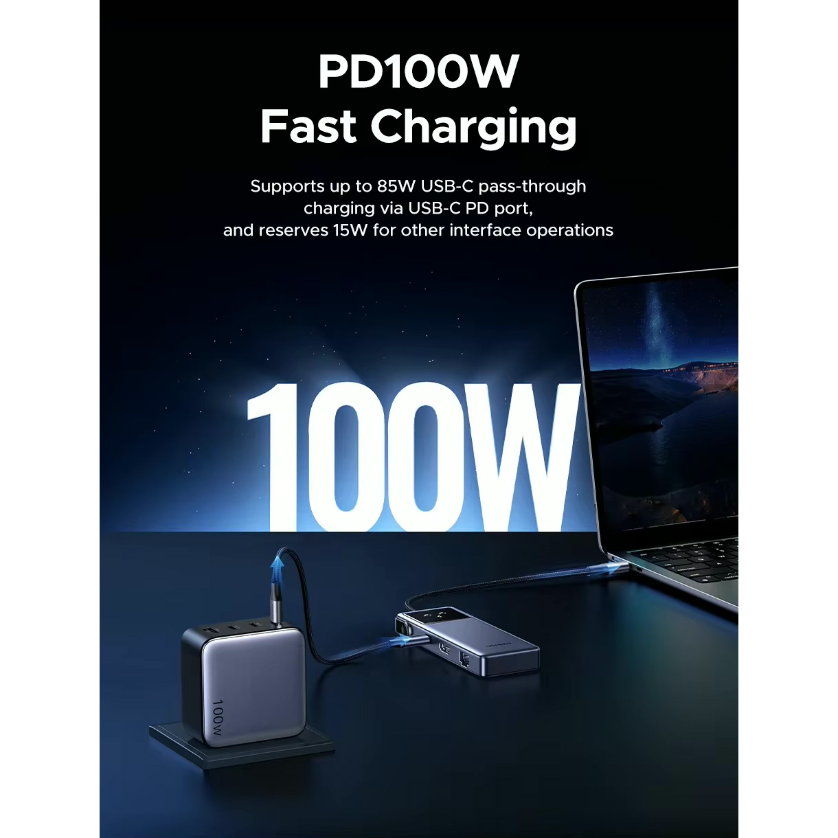 Порт-реплікатор UGREEN CM888 7-in-1 USB-C to 3xUSB, 1xUSB-C, HDMI, RJ-45, PD100W Gray (45155)
