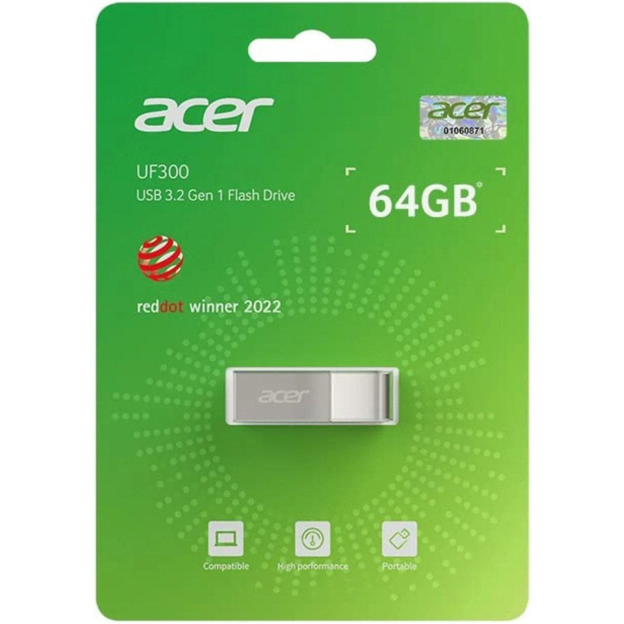 Флешка 64GB ACER UF300 USB 3.2 Silver (BL.9BWWA.518)
