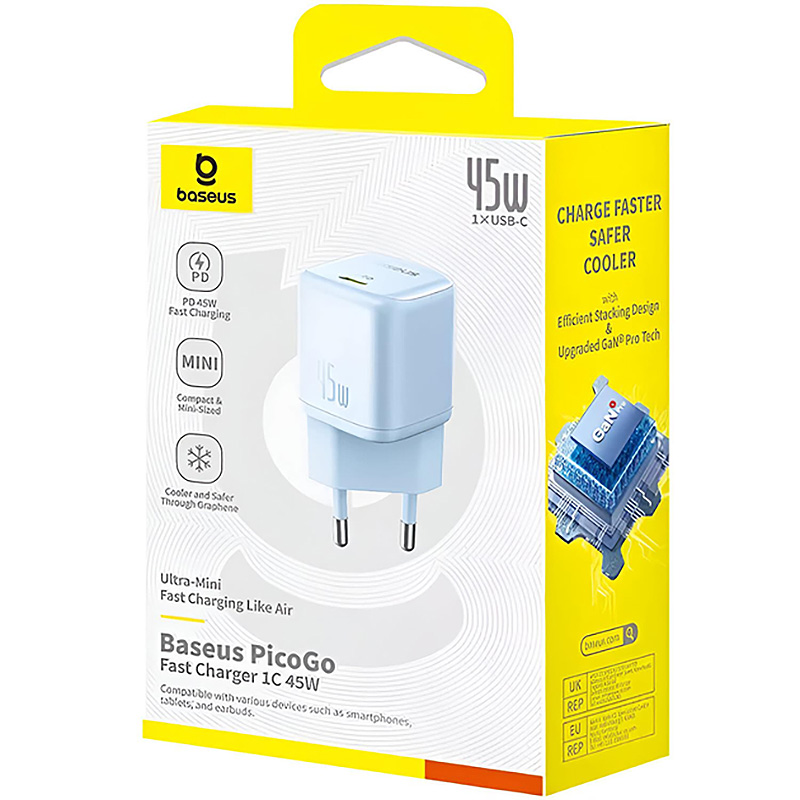 Зарядний пристрій BASEUS PicoGo GaN Fast Charger 1C 45W Blue (P10176800313-00)