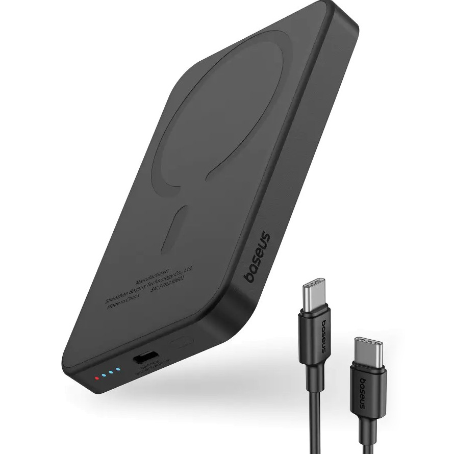 Повербанк з бездротовою зарядкою BASEUS Magnetic Mini Wireless Fast Charge 2in1 20W 5000mAh Black (P10022107113-00)