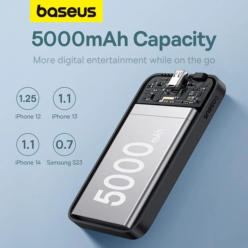 Повербанк з бездротовою зарядкою BASEUS Magnetic Mini Wireless Fast Charge 2in1 20W 5000mAh Black (P10022107113-00)