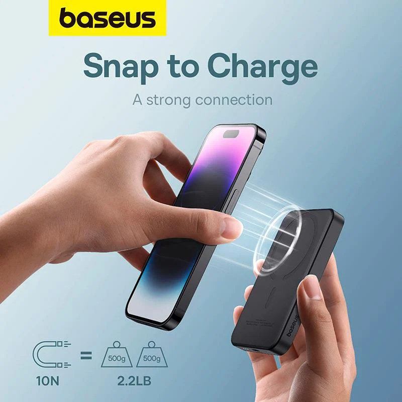 Повербанк з бездротовою зарядкою BASEUS Magnetic Mini Wireless Fast Charge 2in1 20W 5000mAh Black (P10022107113-00)