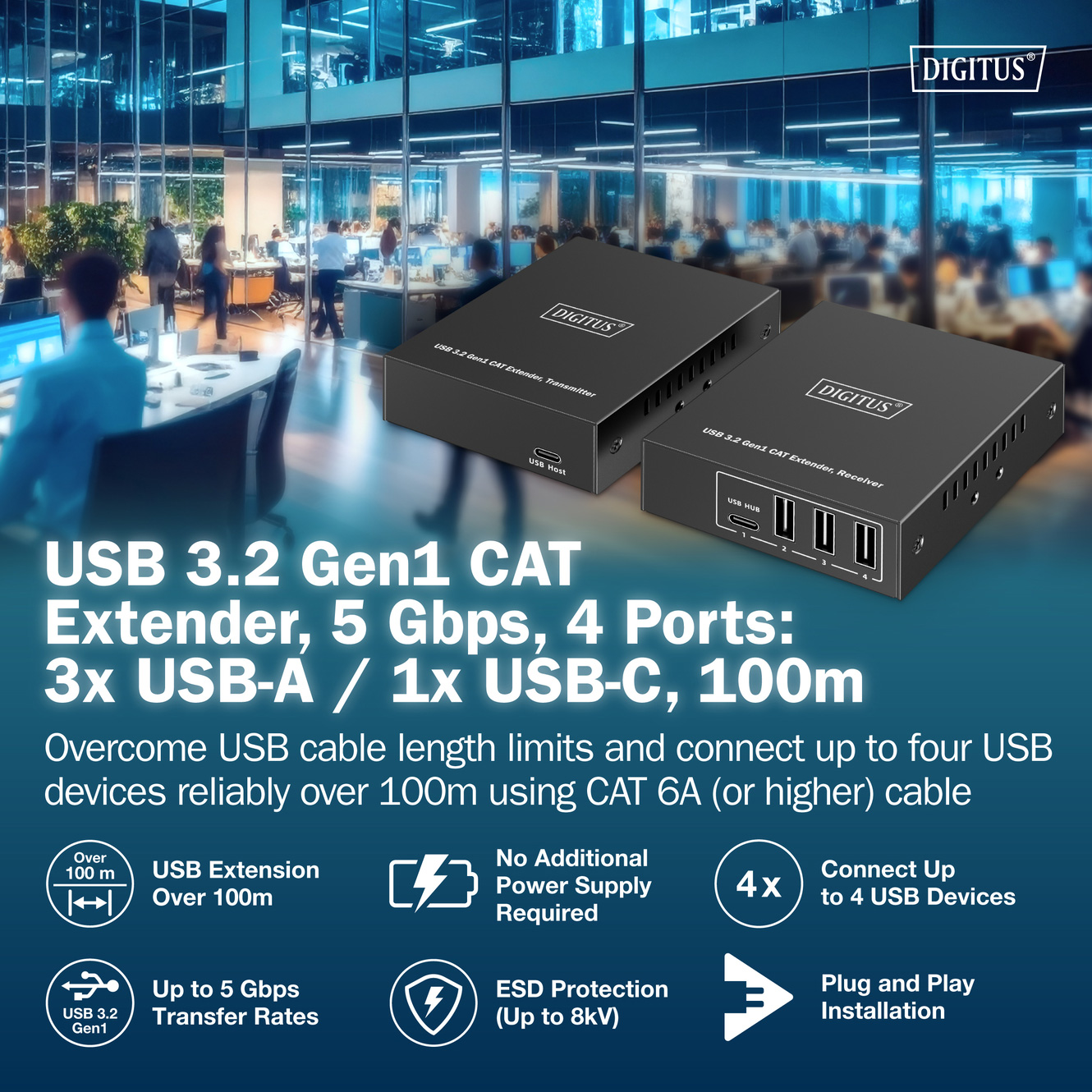 Активний USB подовжувач DIGITUS Active USB 3.2 Gen1 5Gbps (DA-73121)