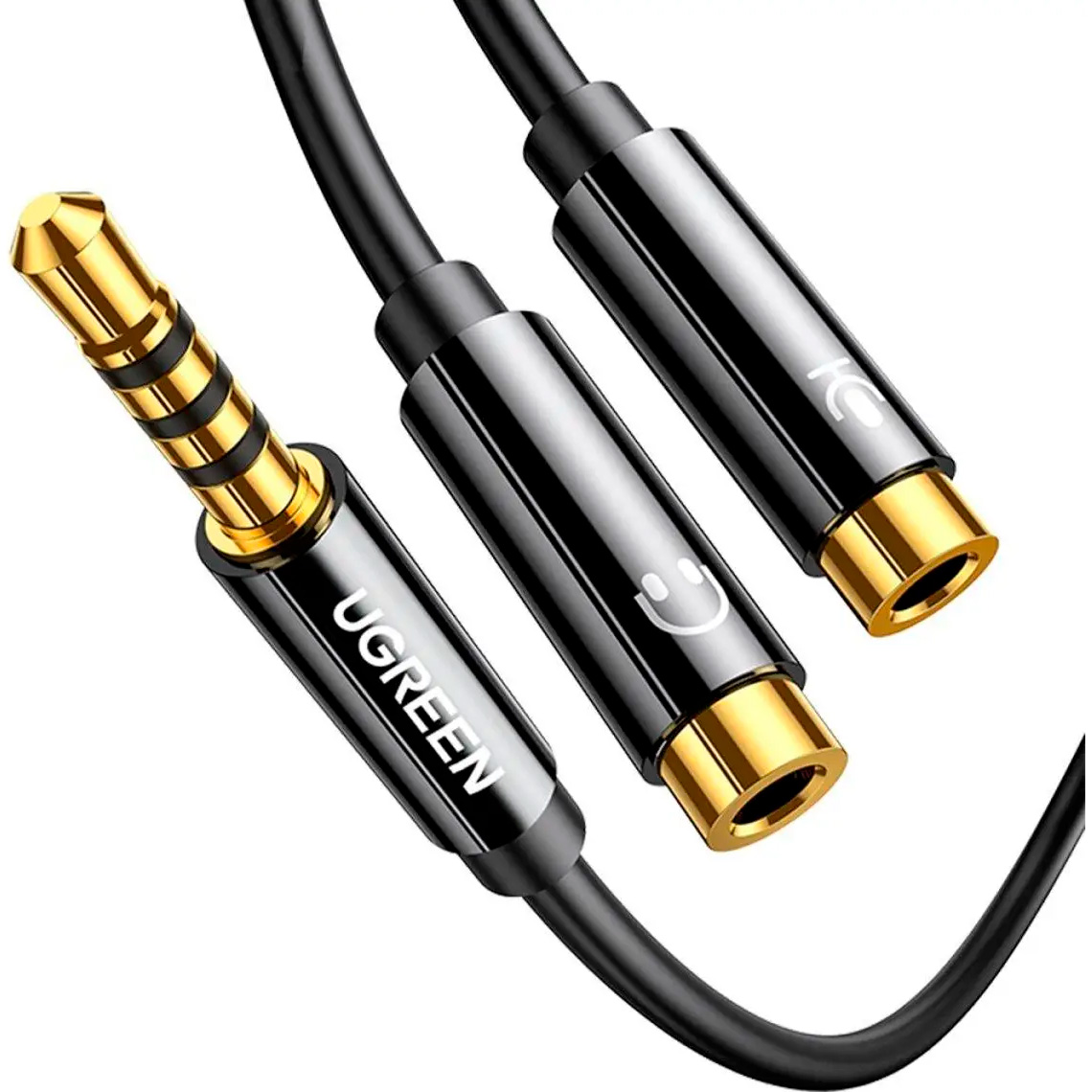 Кабель UGREEN AV141 mini-jack 3.5mm (M) - 2xmini-jack 3.5mm (F) 0.2м Black (30619)