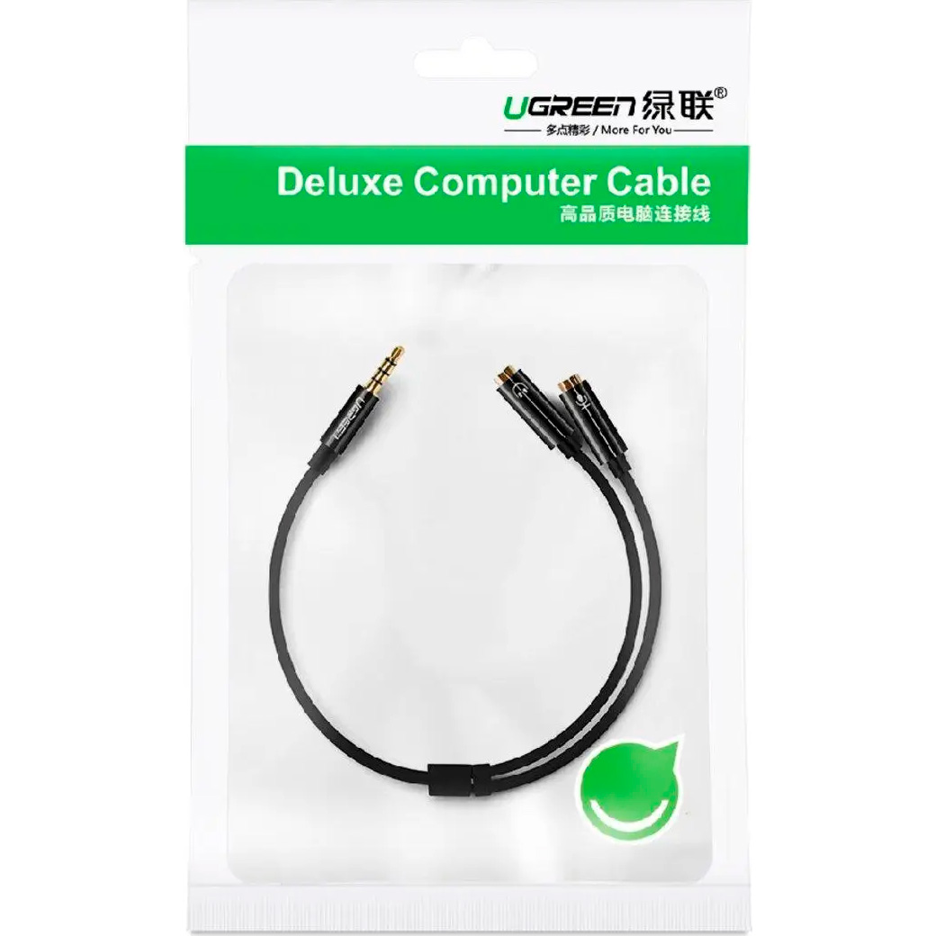 Кабель UGREEN AV141 mini-jack 3.5mm (M) - 2xmini-jack 3.5mm (F) 0.2м Black (30619)