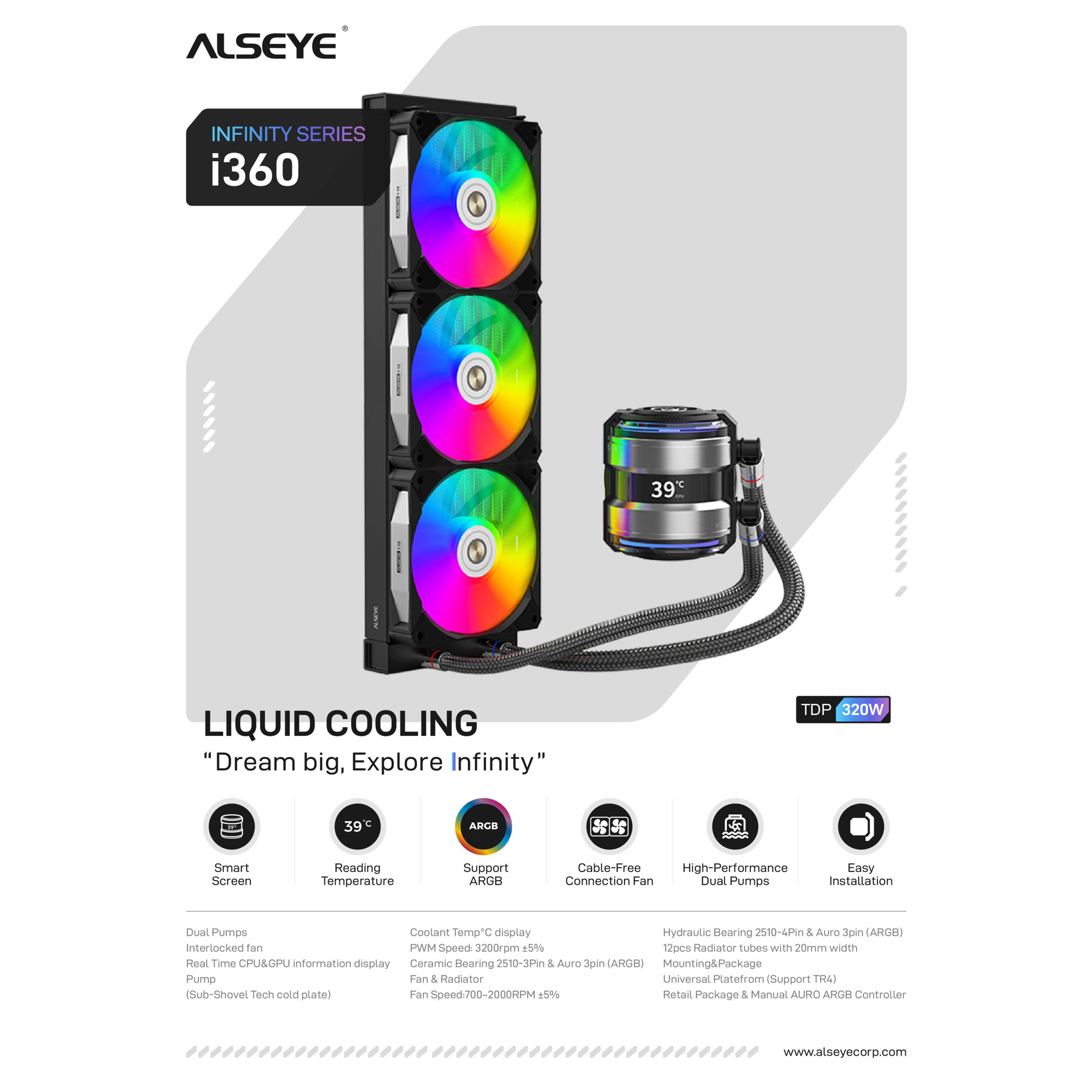 Система водяного охлаждения ALSEYE i360 White (AS.02.08.0002)