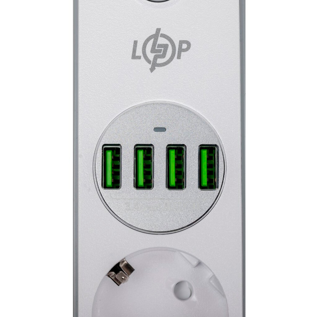 Мережевий фільтр LOGICPOWER F24U4 White, 4 розетки, 4xUSB, 2м