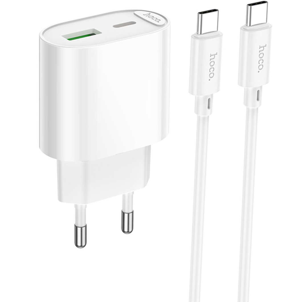 Зарядное устройство HOCO C109A Fighter 1xUSB-A, 1xUSB-C, PD20W, QC3.0 White w/Type-C cable (6942007656733)