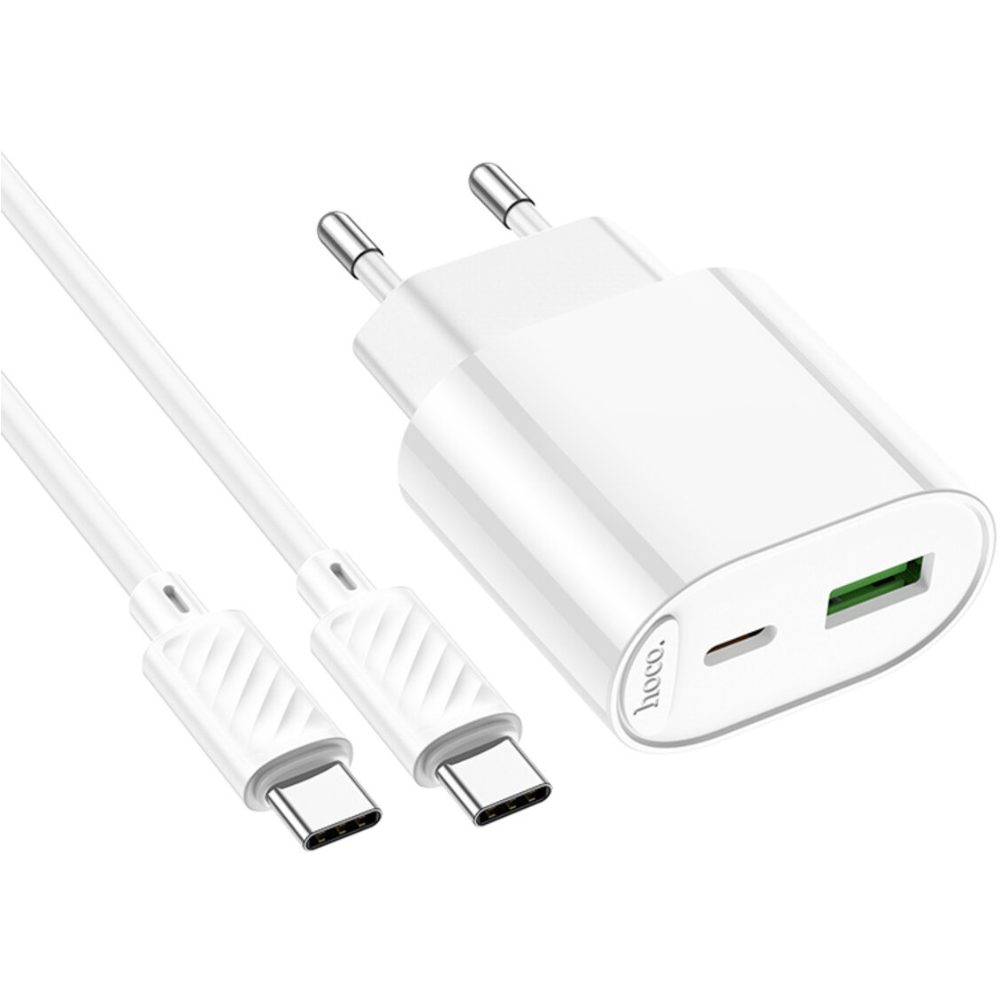 Зарядное устройство HOCO C109A Fighter 1xUSB-A, 1xUSB-C, PD20W, QC3.0 White w/Type-C cable (6942007656733)