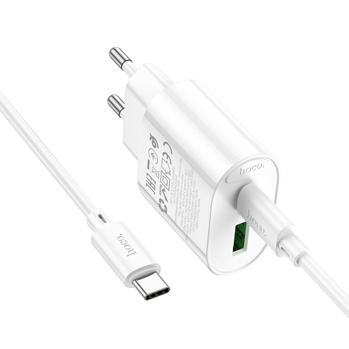 Зарядное устройство HOCO C109A Fighter 1xUSB-A, 1xUSB-C, PD20W, QC3.0 White w/Type-C cable (6942007656733)