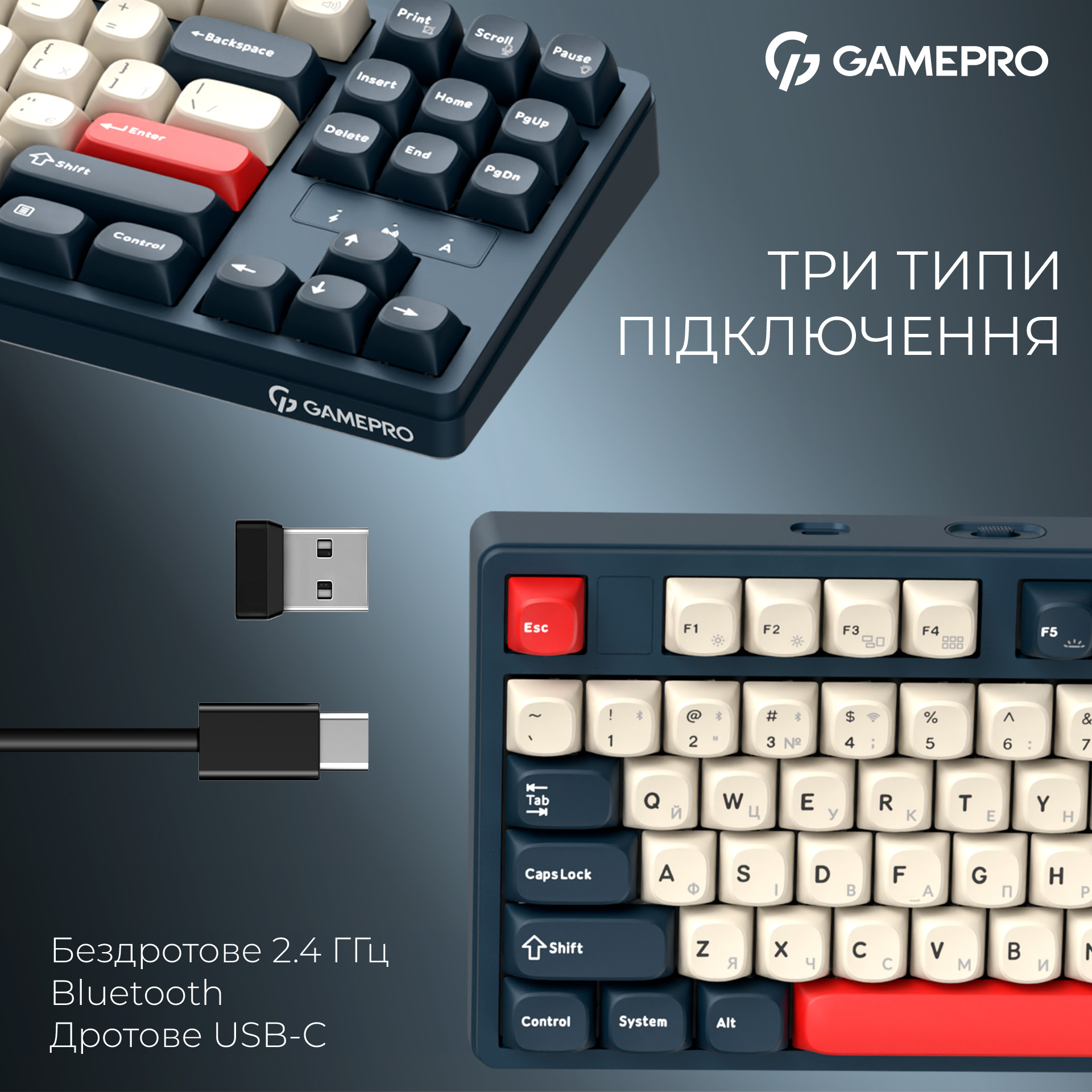 Клавиатура беспроводная GAMEPRO Asgard Ragnar MK285BL Keychron Super Red Switch Blue