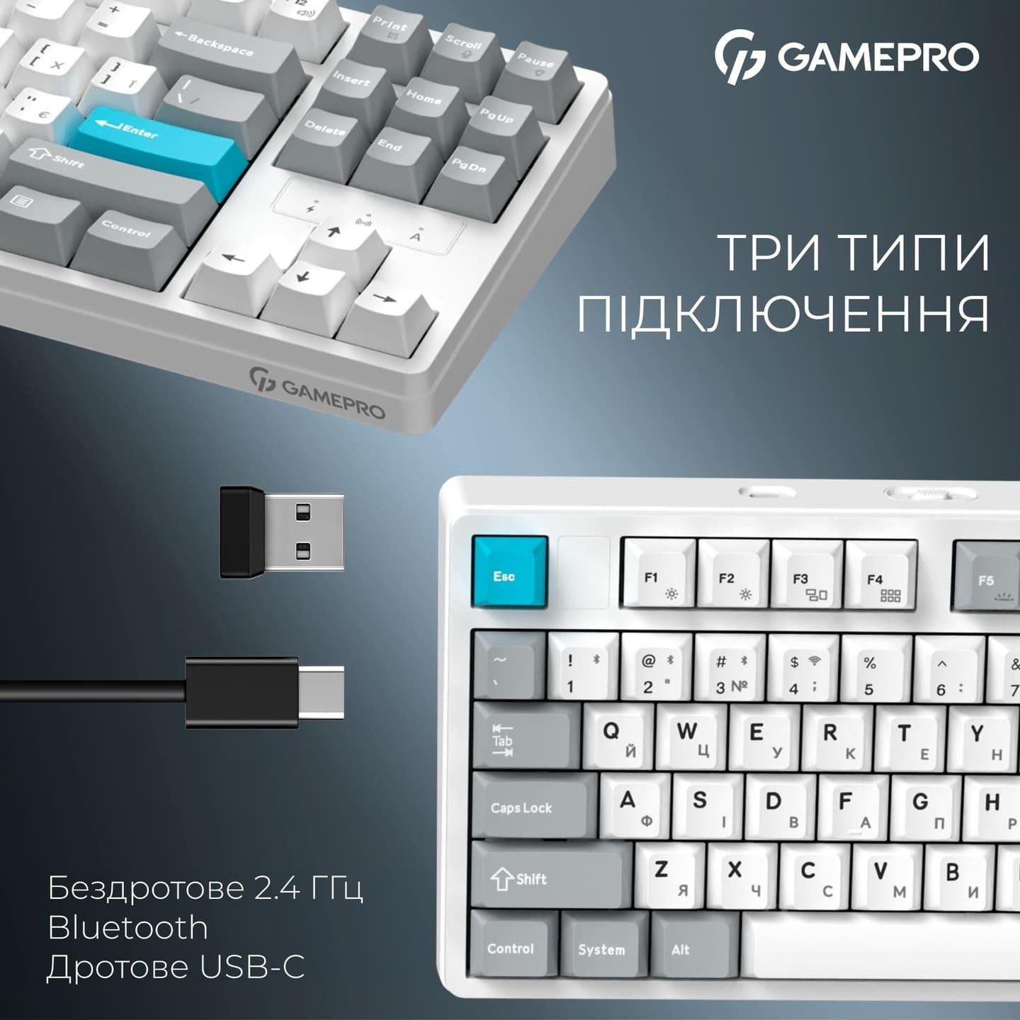 Клавіатура бездротова GAMEPRO Asgard Ragnar MK285WH Keychron Super Red Switch White