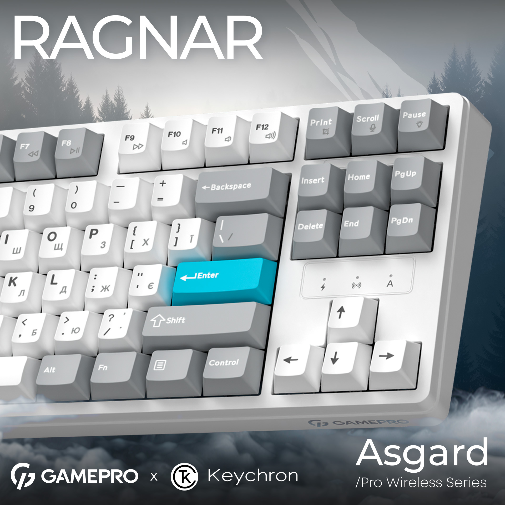 Клавіатура бездротова GAMEPRO Asgard Ragnar MK285WH Keychron Super Red Switch White