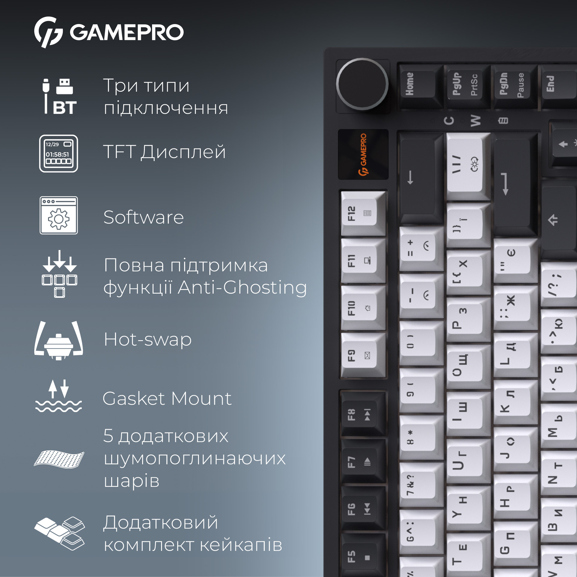 Клавиатура беспроводная GAMEPRO Asgard Valhalla Pro MK160W-D-Pro Rainy Switch White