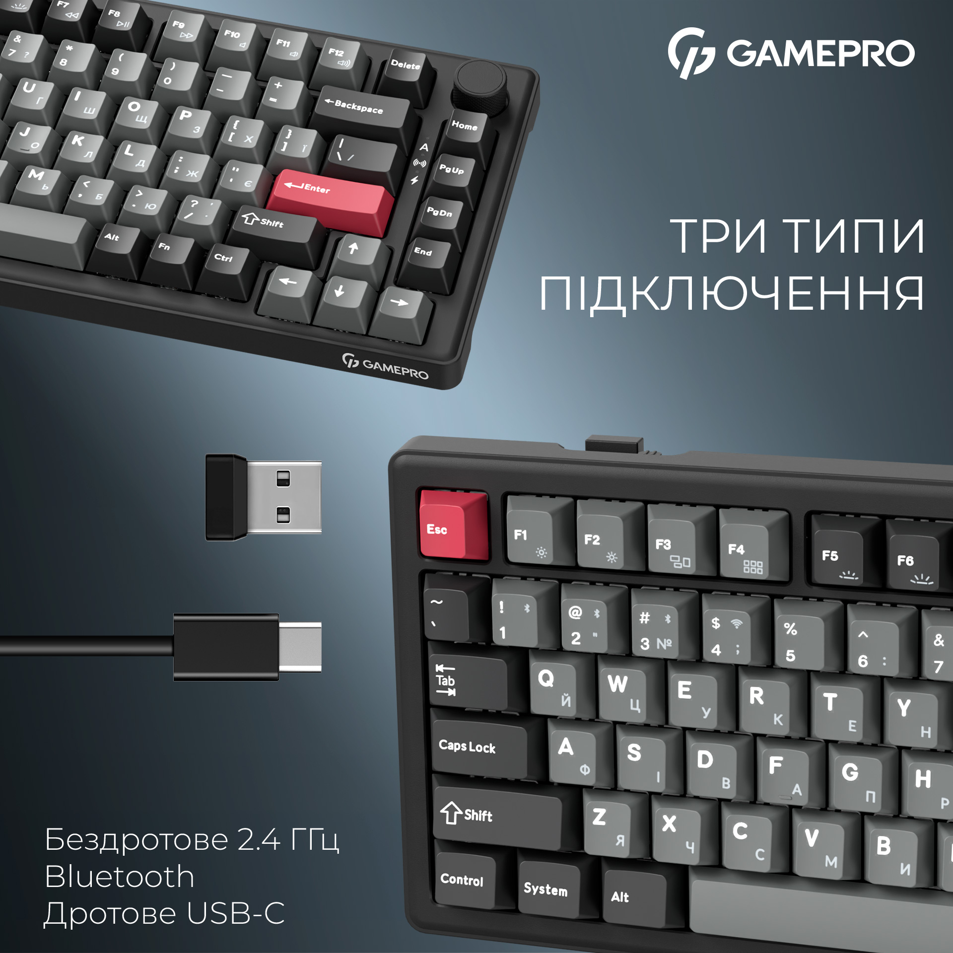 Клавіатура бездротова GAMEPRO Asgard Yord MK266BK Keychron Super Red Switch Black