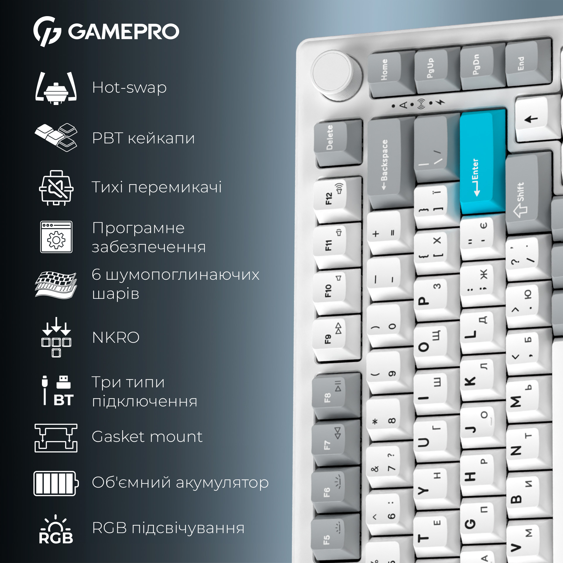 Клавіатура бездротова GAMEPRO Asgard Yord MK266WH Keychron Super Red Switch White