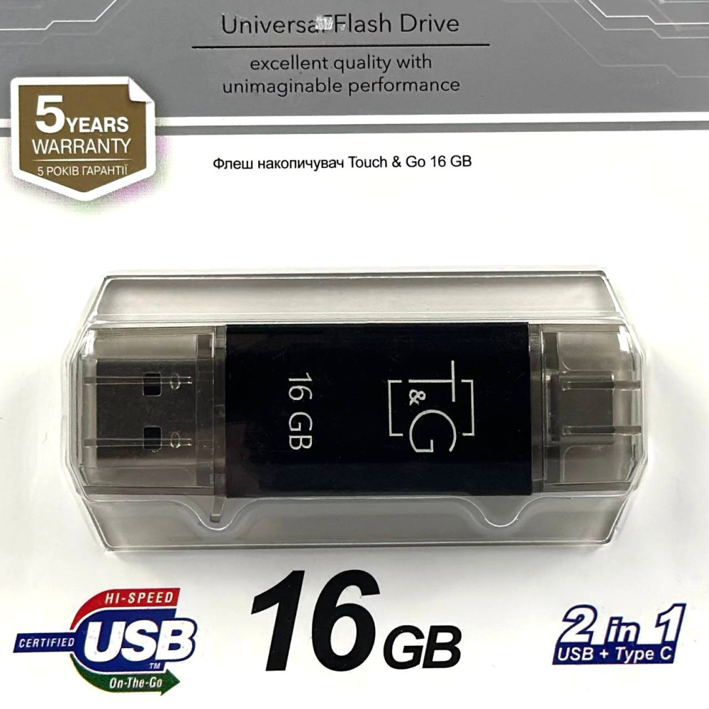 Флэшка 16GB T&G 009 Star Series USB 3.2 Type-C/USB-A Black (TG009TC-16GBK3)