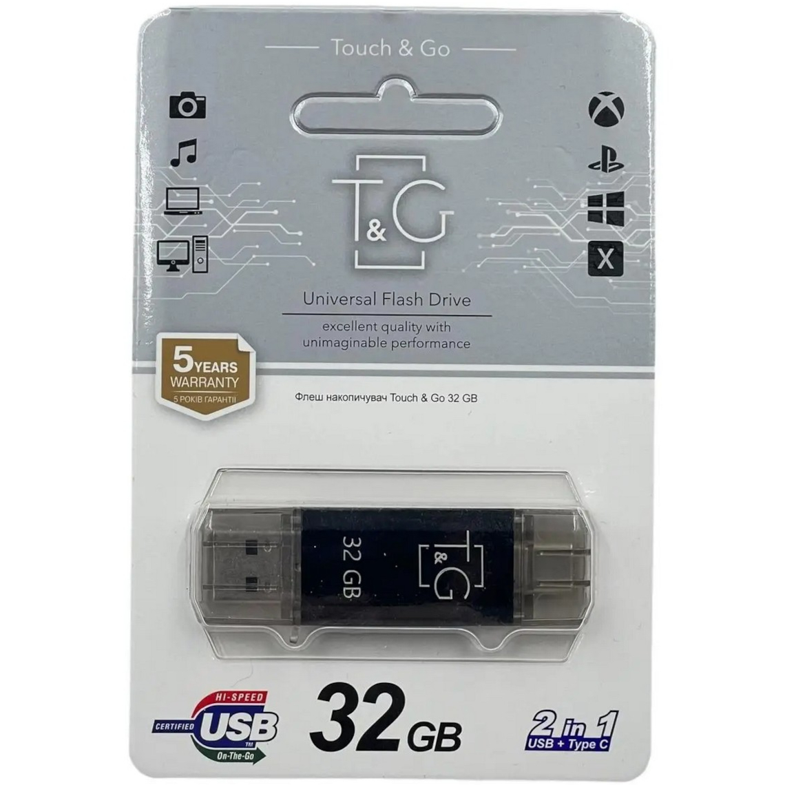 Флешка 32GB T&G 009 Star Series USB 3.2 Type-C/USB-A Black (TG009TC-32GBK3)
