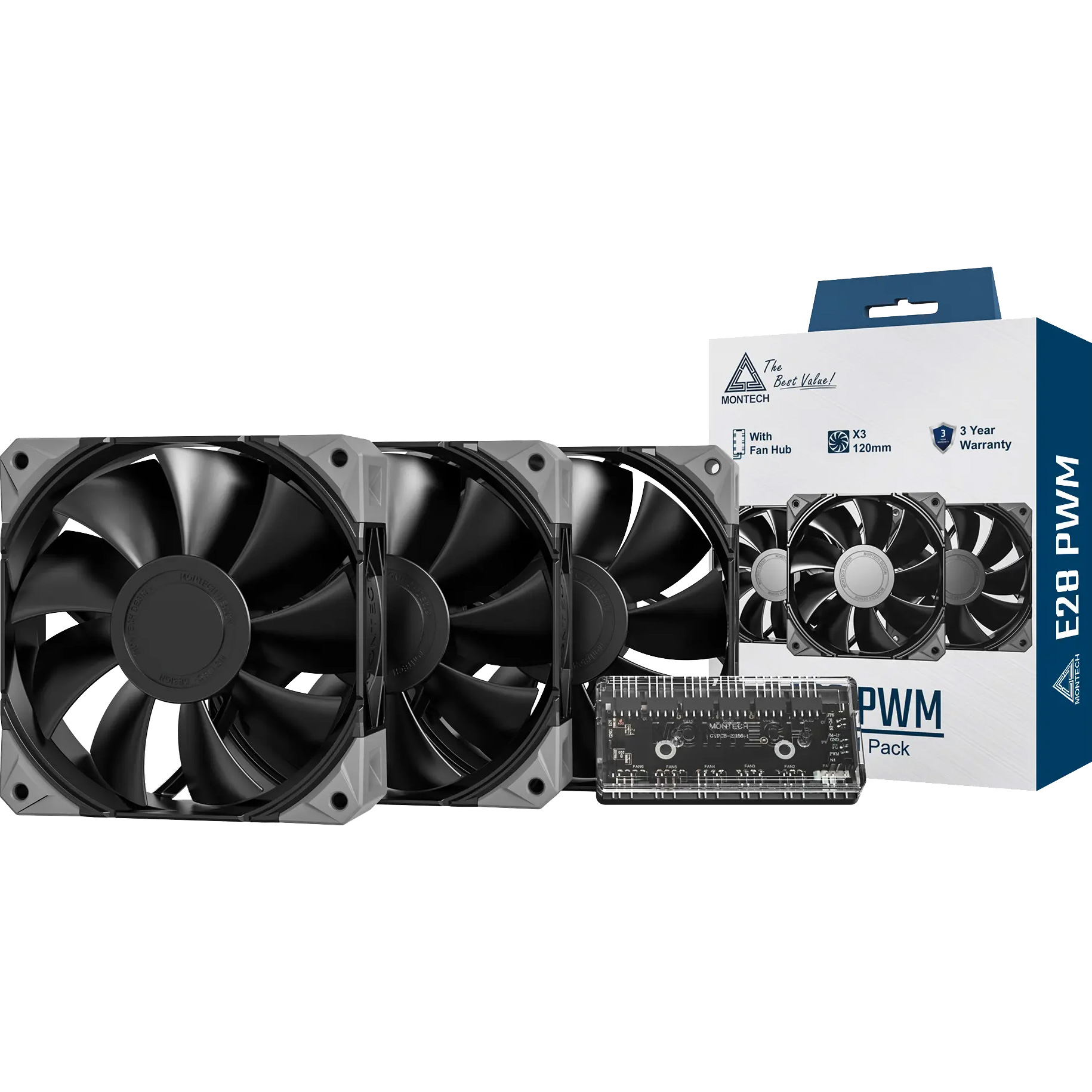 Комплект вентиляторов MONTECH E28 PWM Black 3-Pack