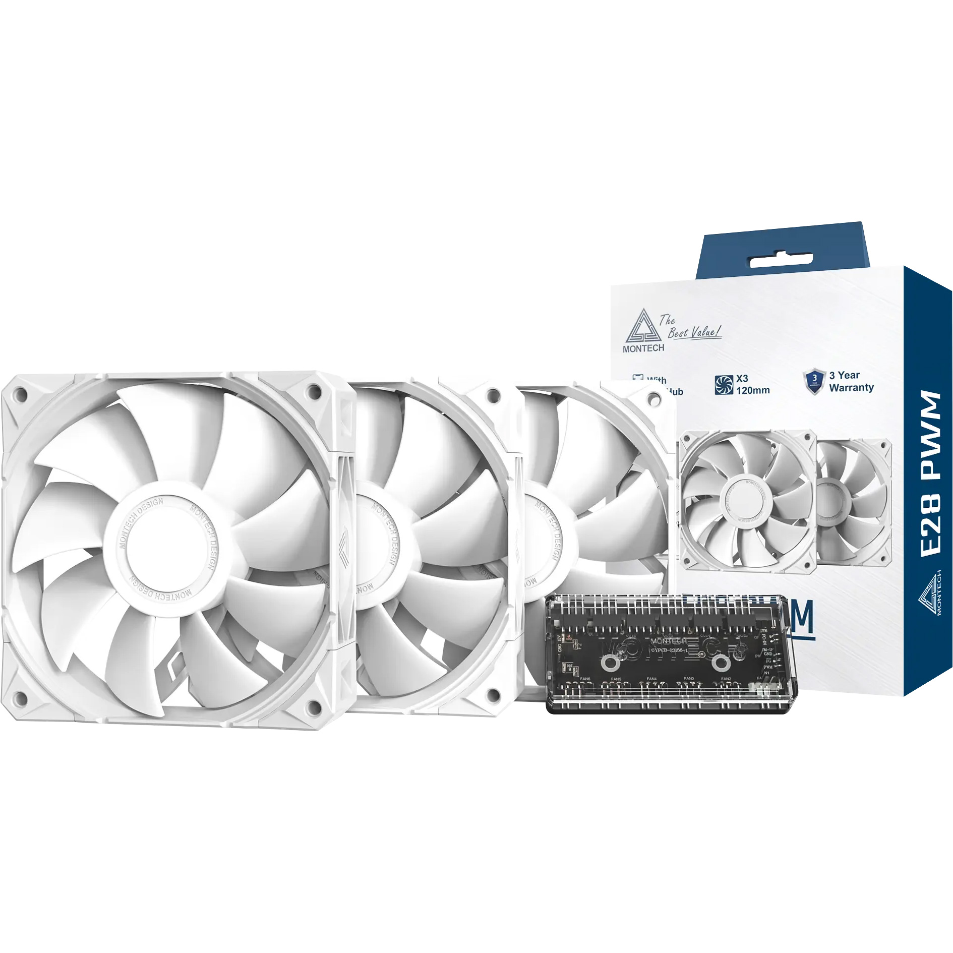 Комплект вентиляторов MONTECH E28 PWM White 3-Pack