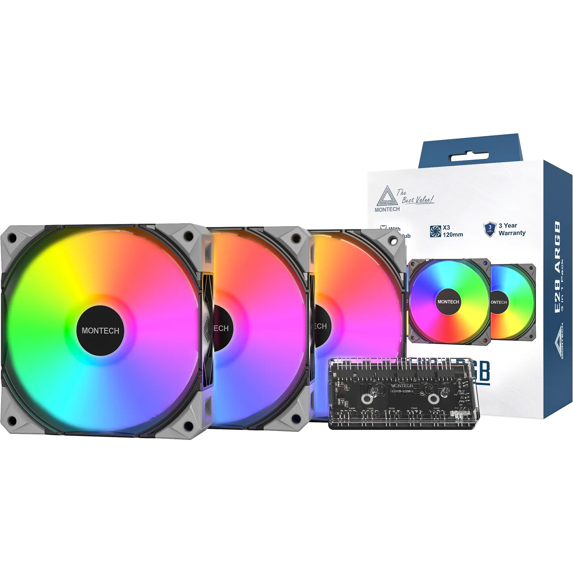 Комплект вентиляторов MONTECH E28 ARGB Black 3-Pack