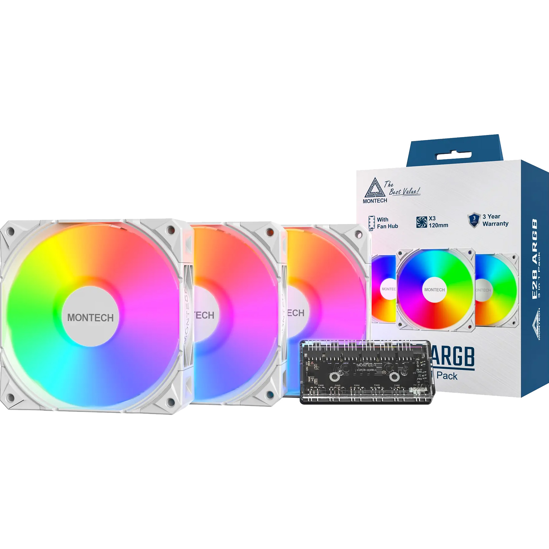 Комплект вентиляторов MONTECH E28 ARGB White 3-Pack