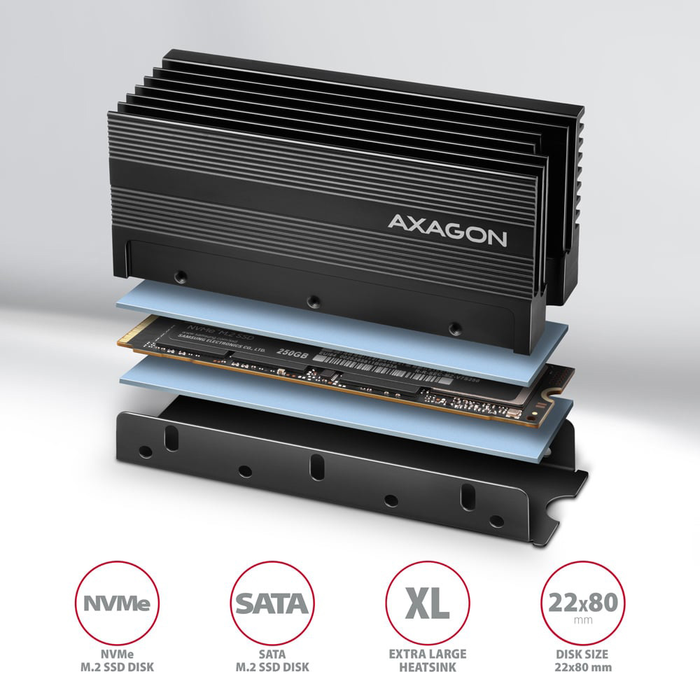 Радіатор для SSD AXAGON CLR-M2XL Aluminium Heatsink for M.2 SSD