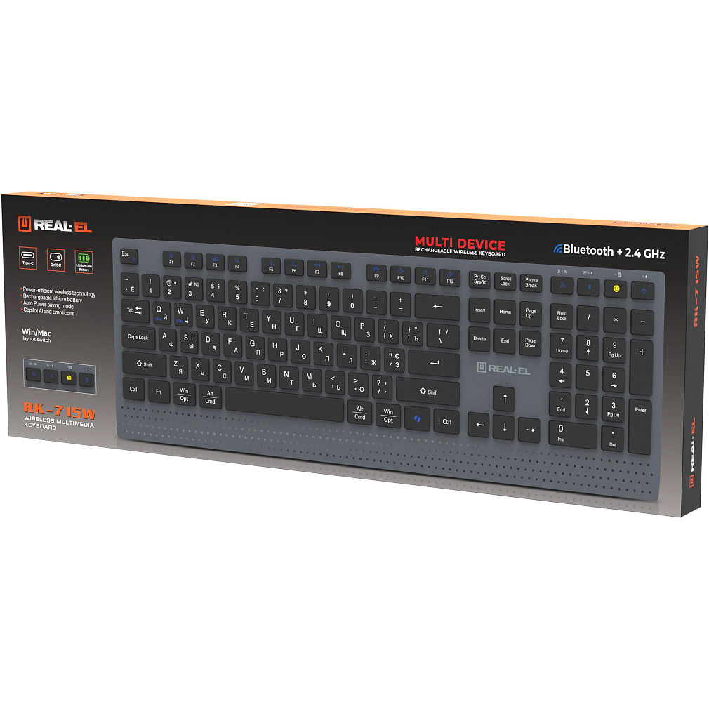 Клавиатура беспроводная REAL-EL RK-715 Wireless Black (EL123100051)