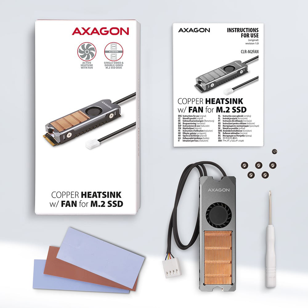 Радіатор для SSD AXAGON CLR-M2FAN Copper Heatsink w/Fan for M.2 SSD