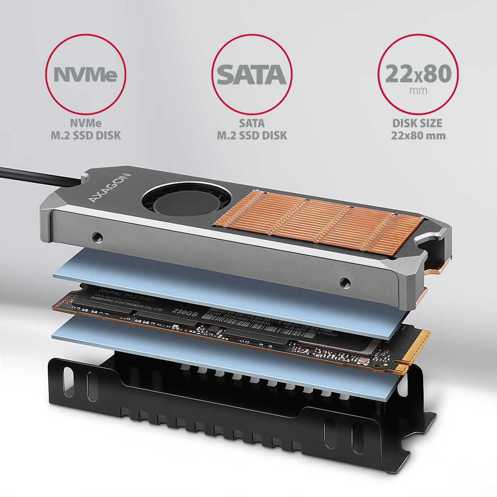 Радіатор для SSD AXAGON CLR-M2FAN Copper Heatsink w/Fan for M.2 SSD