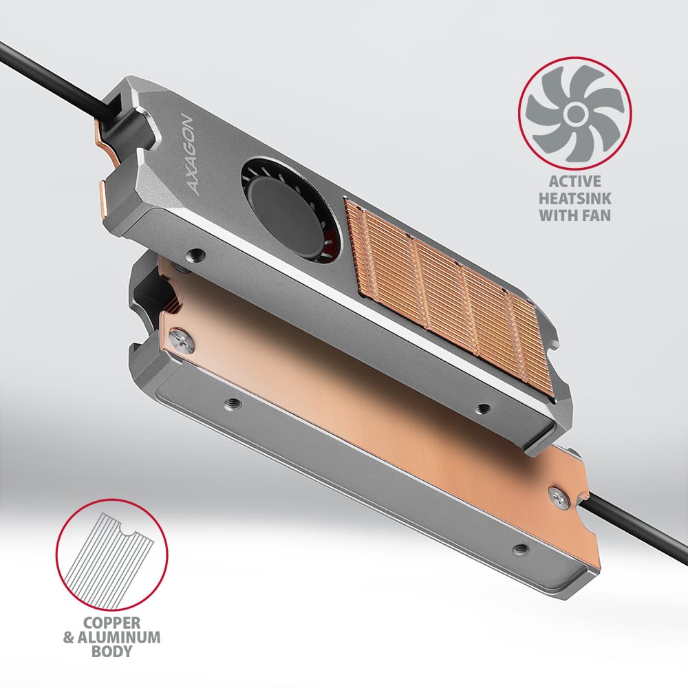 Радіатор для SSD AXAGON CLR-M2FAN Copper Heatsink w/Fan for M.2 SSD