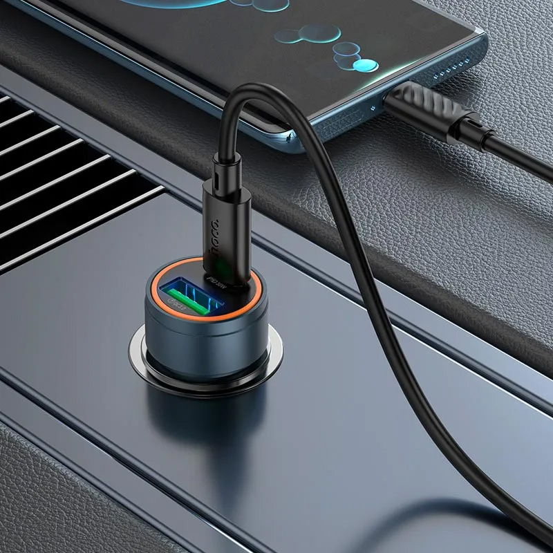 Автомобільний зарядний пристрій HOCO Z57A Glorious Metal Gray (6942007633109)