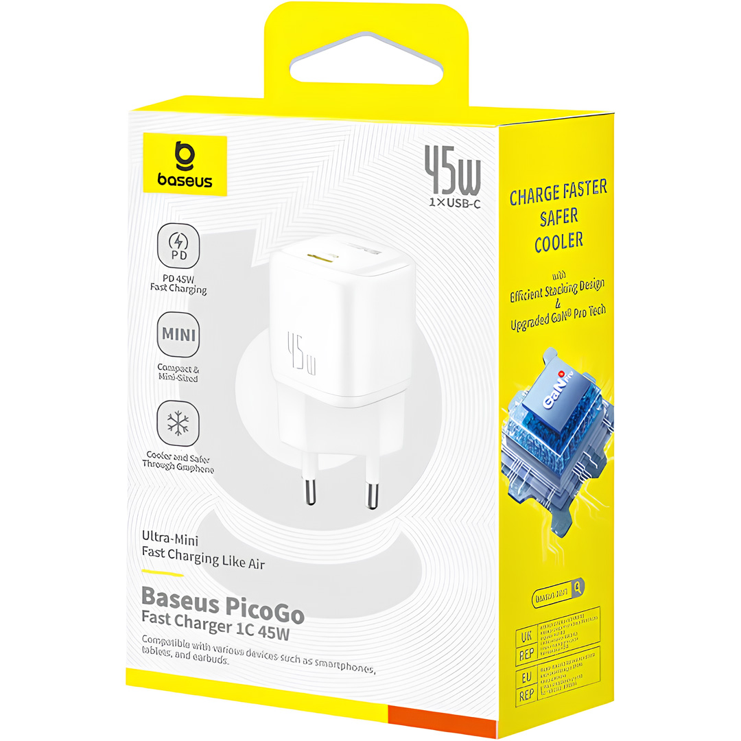 Зарядний пристрій BASEUS PicoGo GaN Fast Charger 1C 45W Moon White (P10176800213-00)