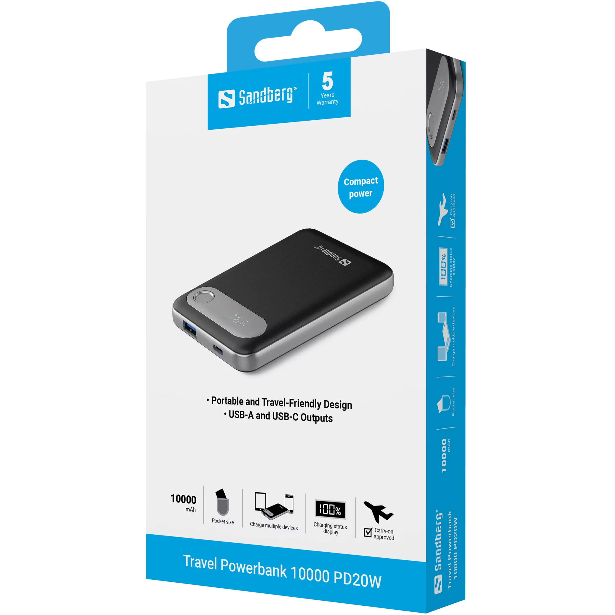 Повербанк SANDBERG Travel PD20W 22.5W 10000mAh (421-16)