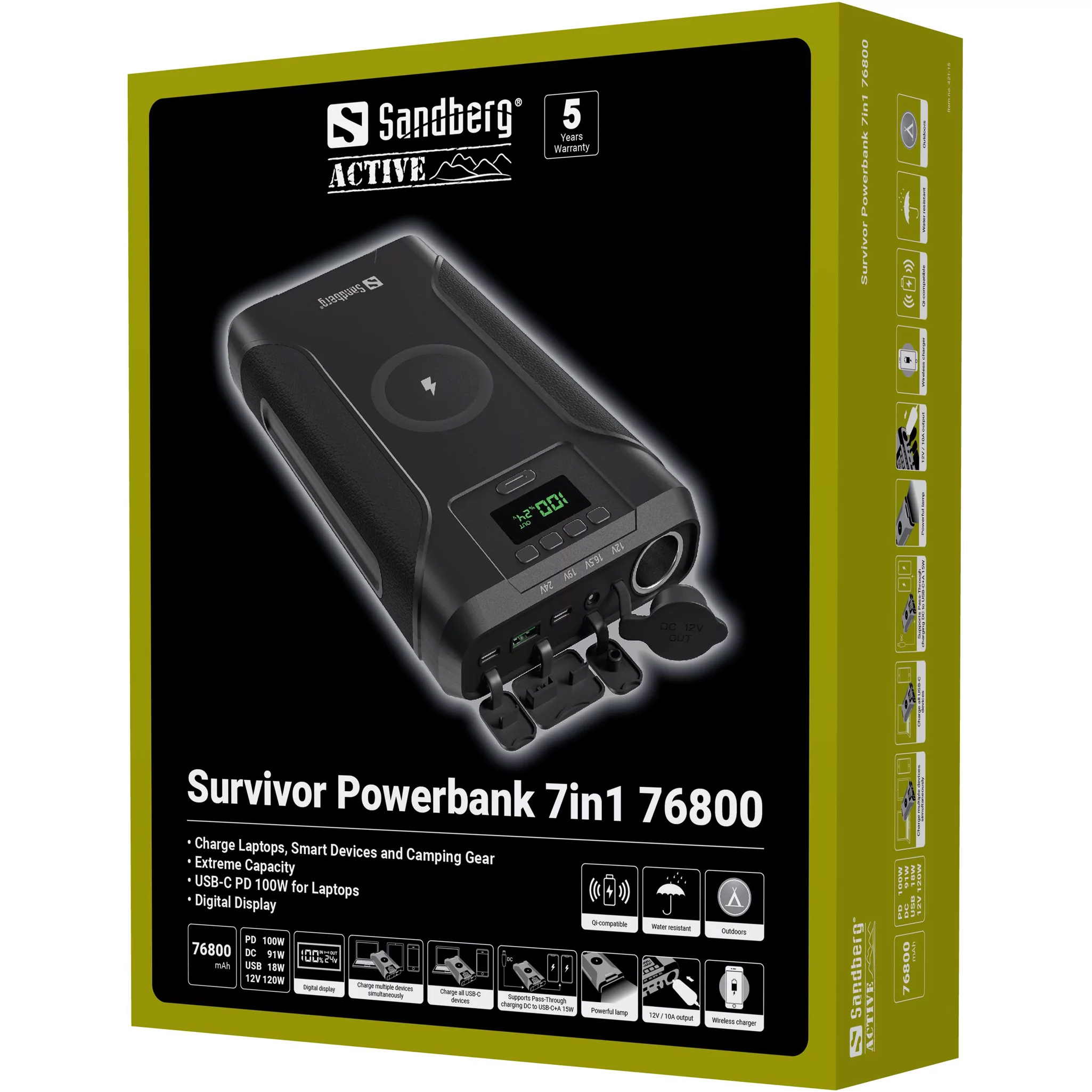 Повербанк з бездротовою зарядкою SANDBERG Survivor7-in1 100W 76800mAh (421-15)