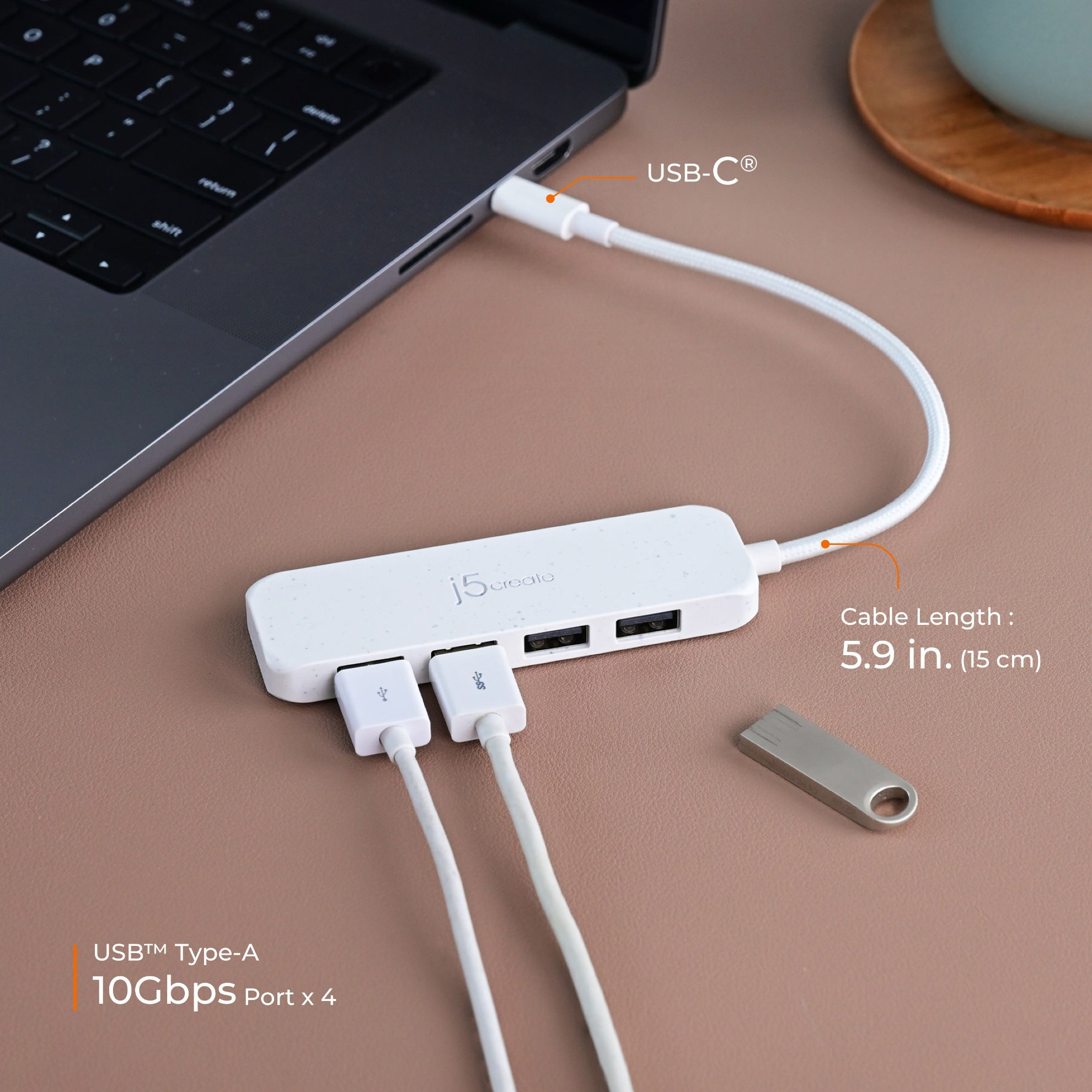 USB-хаб J5CREATE Eco-Friendly USB-C to 4-Port Type-A Gen 2 Hub Pure White (JCH341EW-N)