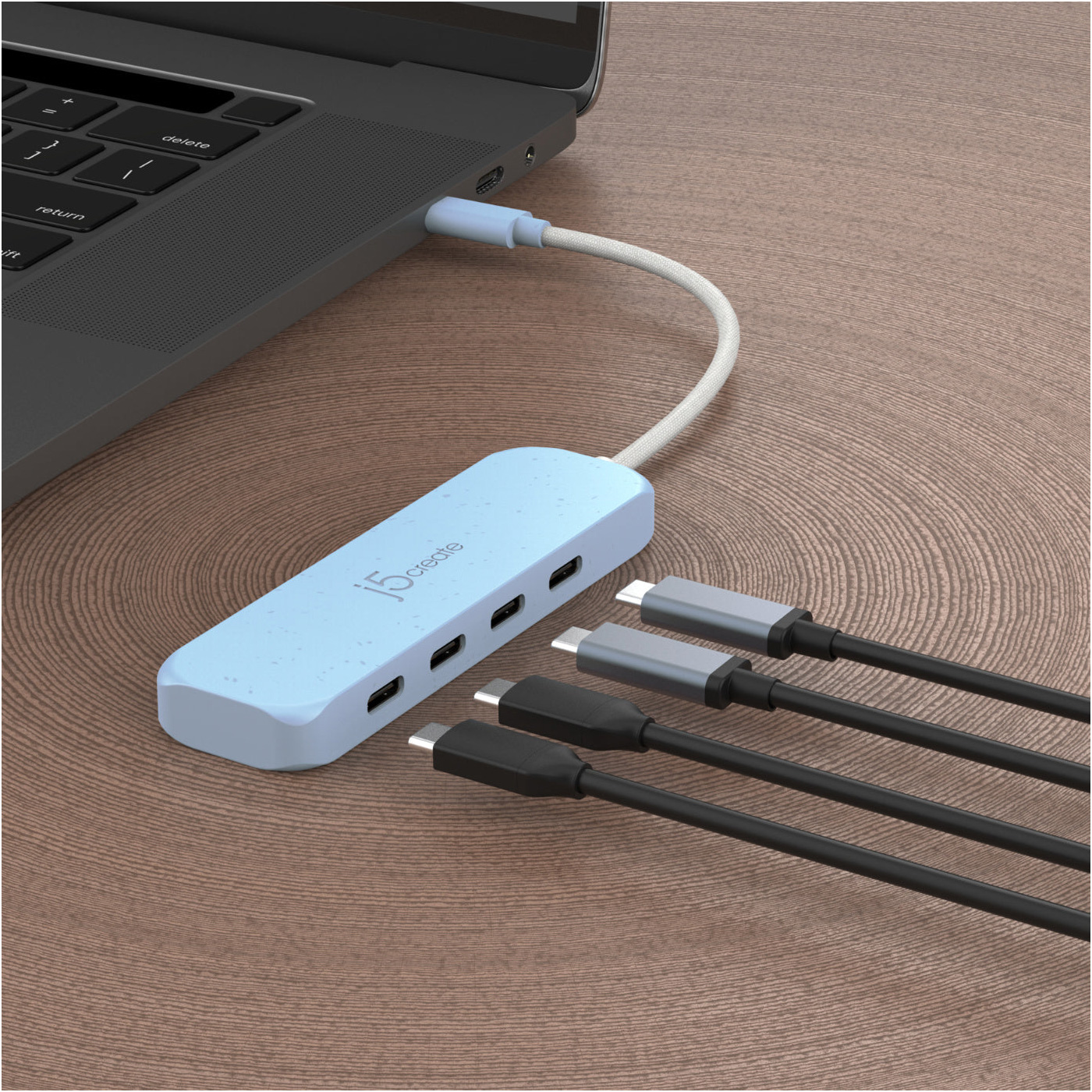 USB-хаб J5CREATE Eco-Friendly USB-C to 4-Port Type-C Gen 2 Hub Fresh Cyan (JCH345EC-N)
