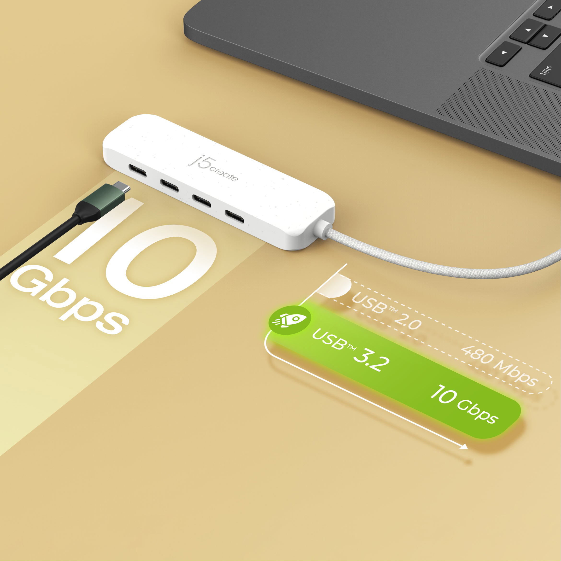 USB-хаб J5CREATE Eco-Friendly USB-C to 4-Port Type-C Gen 2 Hub Nature White (JCH345EW-N)
