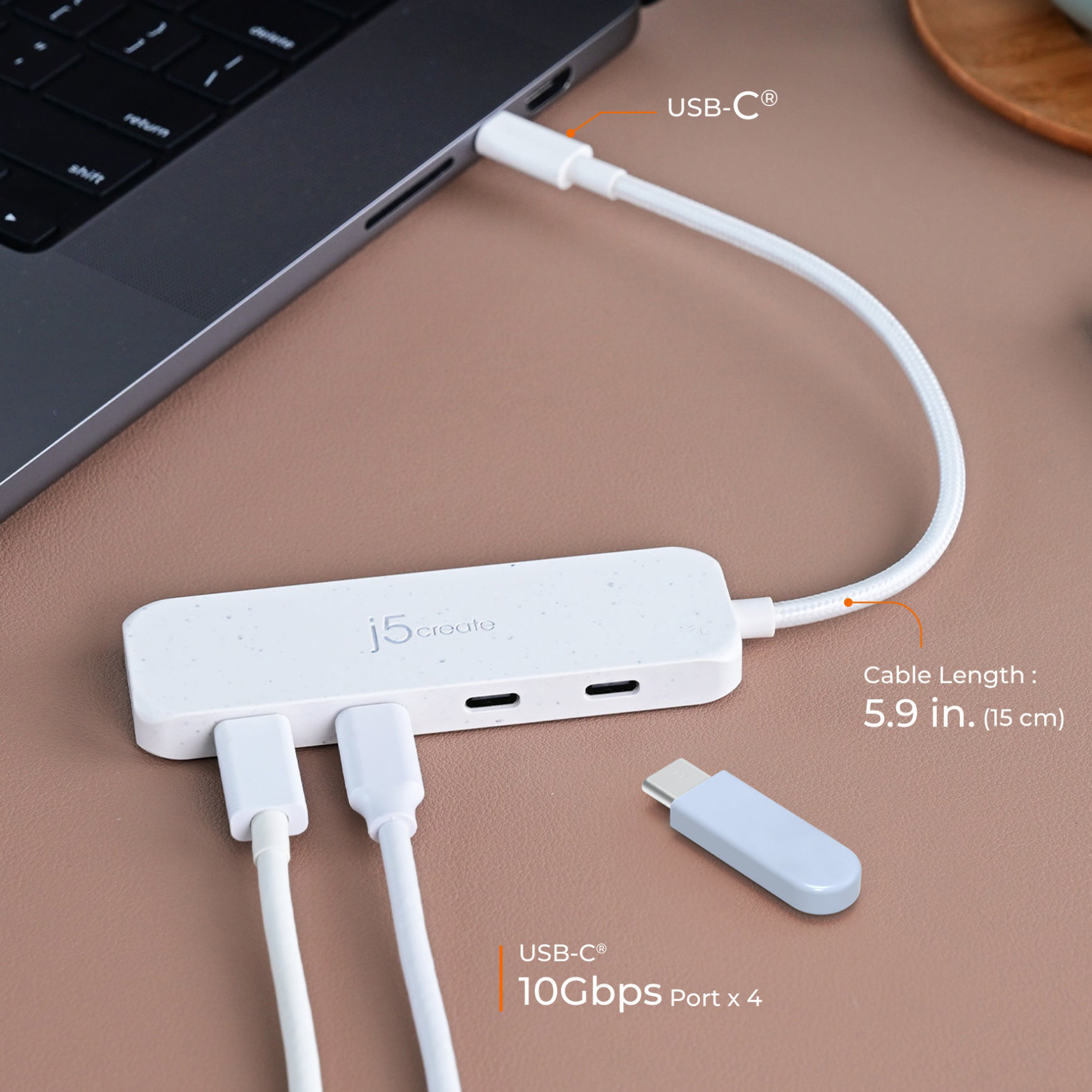 USB-хаб J5CREATE Eco-Friendly USB-C to 4-Port Type-C Gen 2 Hub Nature White (JCH345EW-N)
