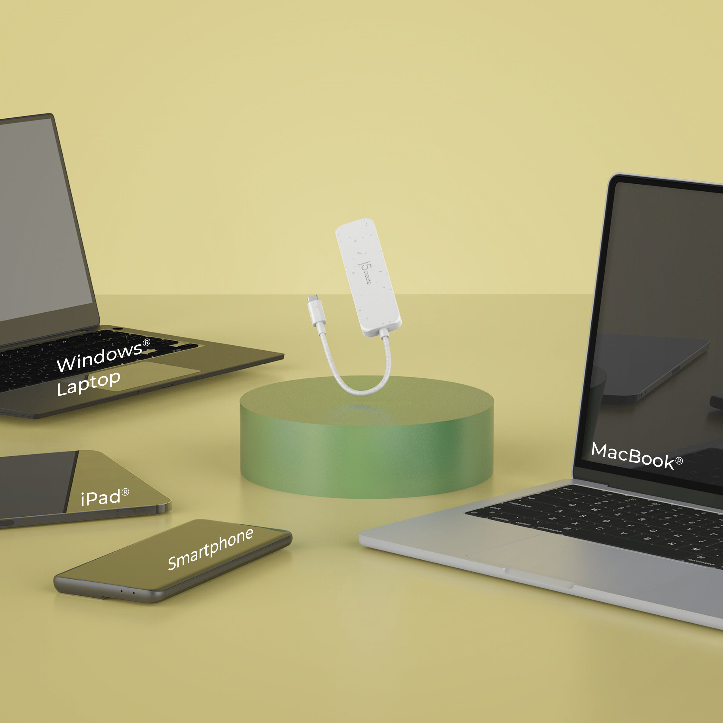 USB-хаб J5CREATE Eco-Friendly USB-C to 4-Port Type-C Gen 2 Hub Nature White (JCH345EW-N)