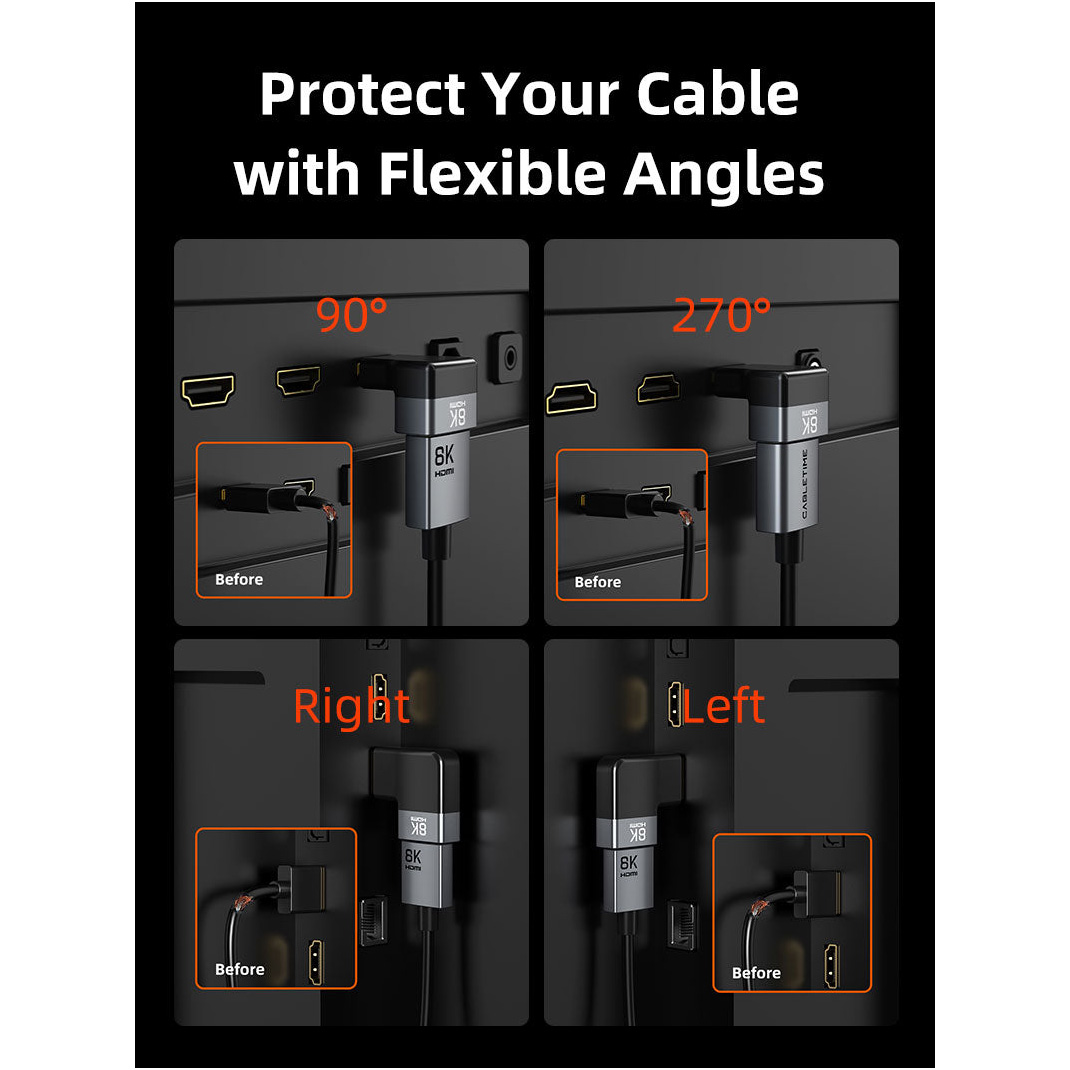 Адаптер CABLETIME 8K 60Hz Male to Female 270 Degree HDMI v2.1 Black/Gray (CP42G)