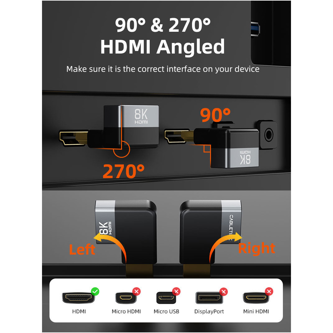 Адаптер CABLETIME 8K 60Hz Male to Female 270 Degree HDMI v2.1 Black/Gray (CP42G)