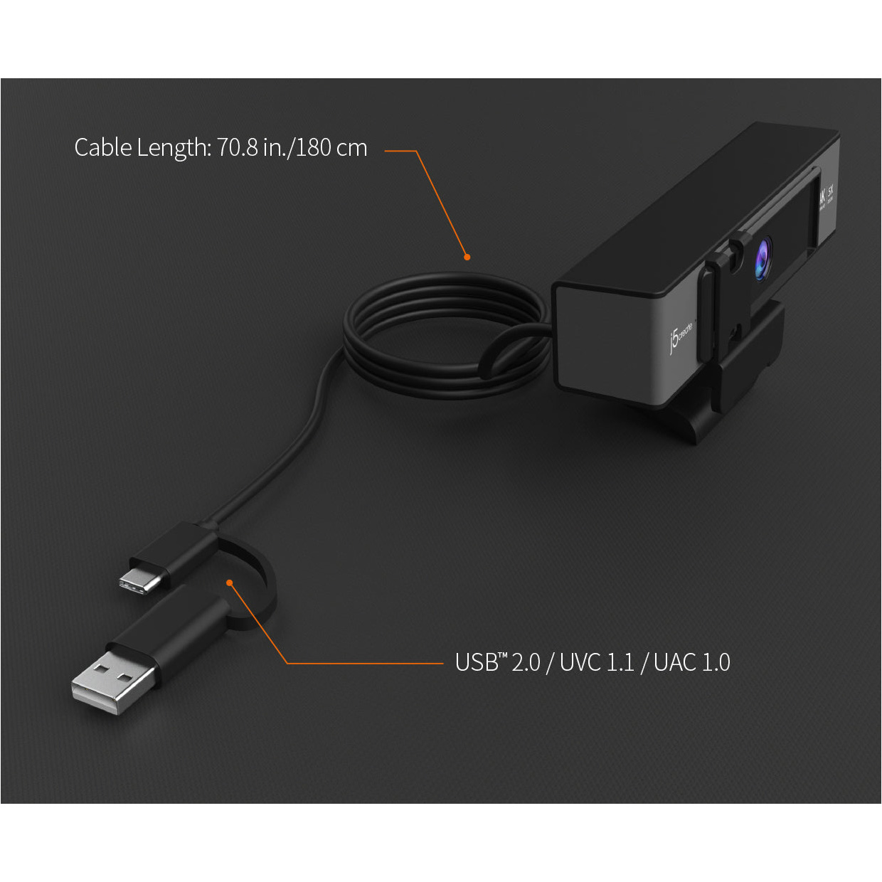 Веб-камера J5CREATE 4K Ultra HD Webcam with 5x Digital Zoom Remote Control (JVCU435-N)