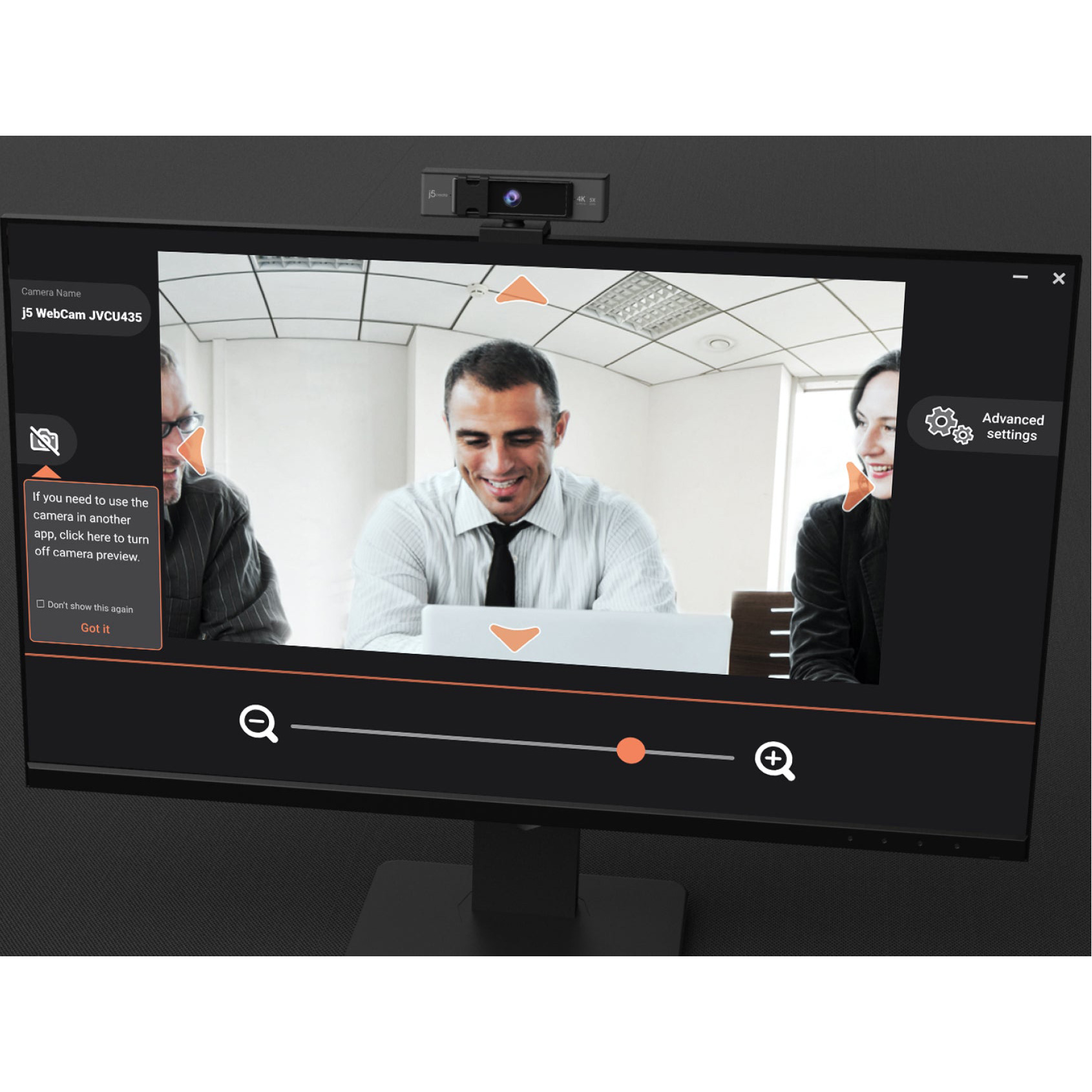 Веб-камера J5CREATE 4K Ultra HD Webcam with 5x Digital Zoom Remote Control (JVCU435-N)